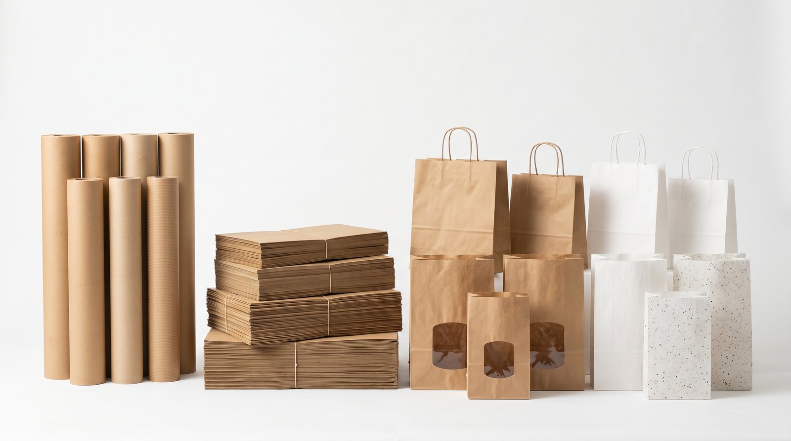 Yakamoz Pack full product family — kraft bags, wrapping paper, window bags